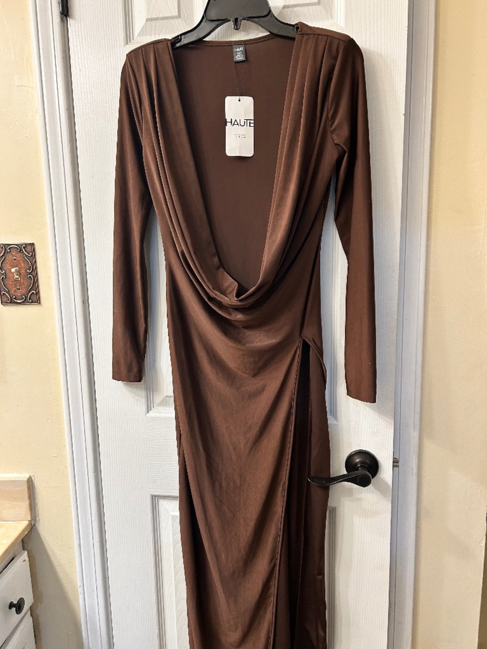 Deep cut Brown Maxi Dress